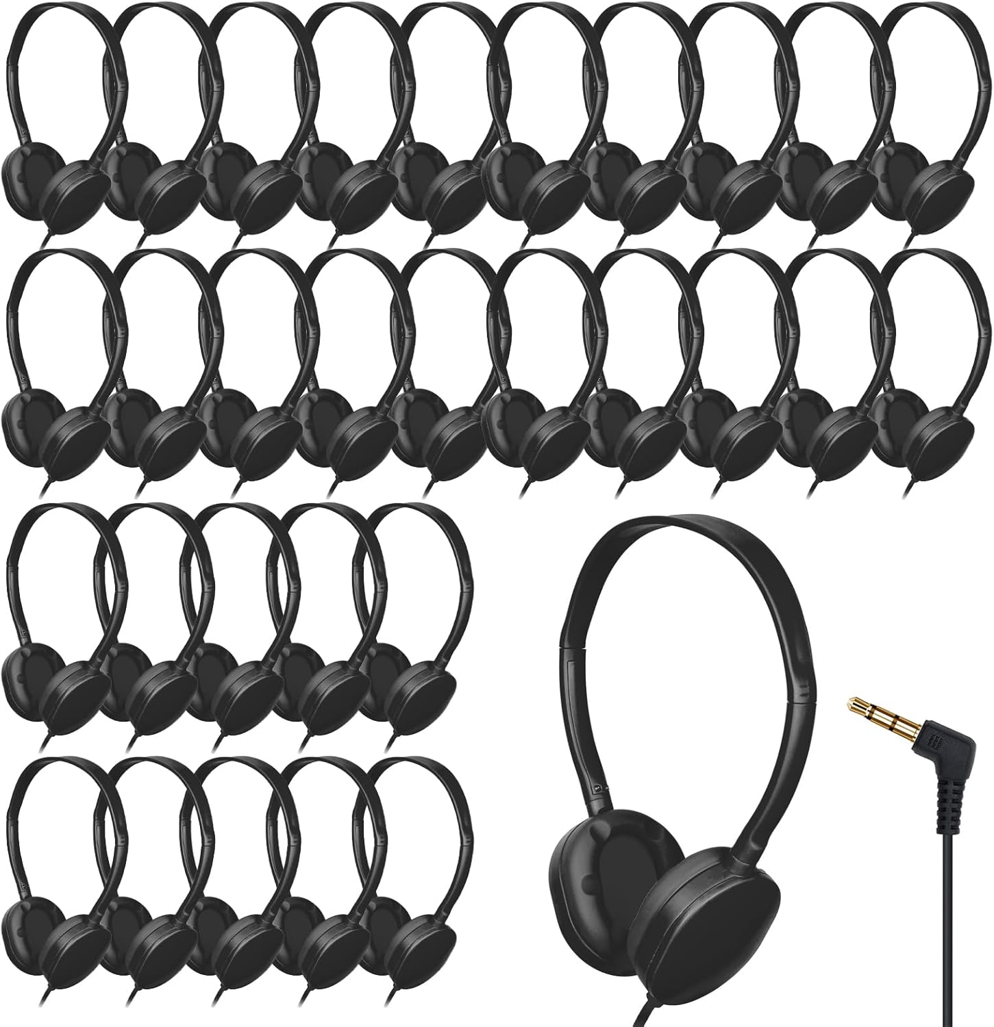 30 Pack Bulk Headphones for Classroom Use, Durable Wired Audio