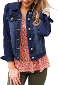 Women's Basic Long Sleeves Button Down Fitted Denim Jean Jacket chest