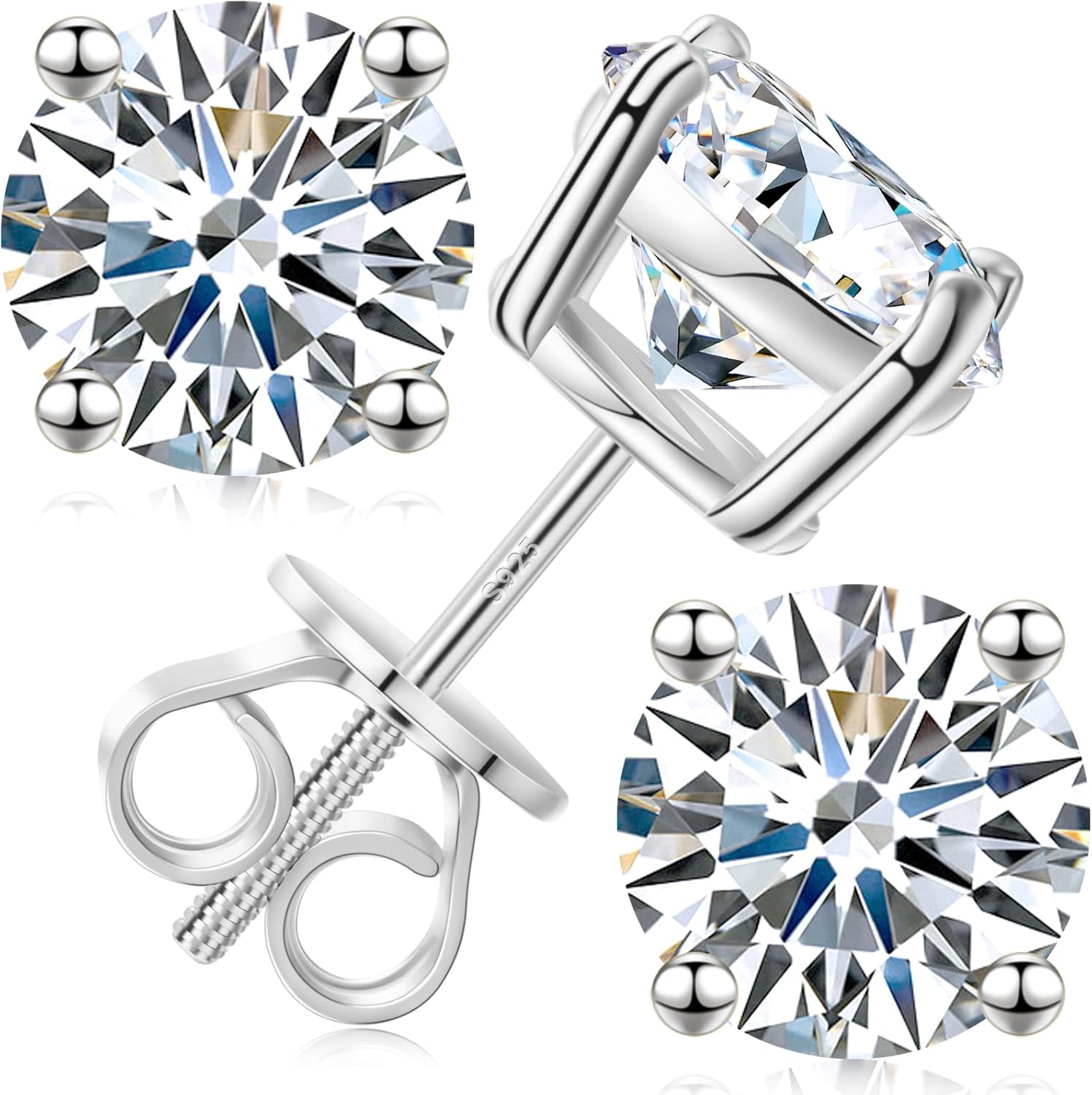 Moissanite Stud Earrings with Screw Back in 18K Gold Plated