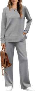 Women's 2 Piece Lounge Set Wide Leg Tracksuit - Cozy Travel Outfit may