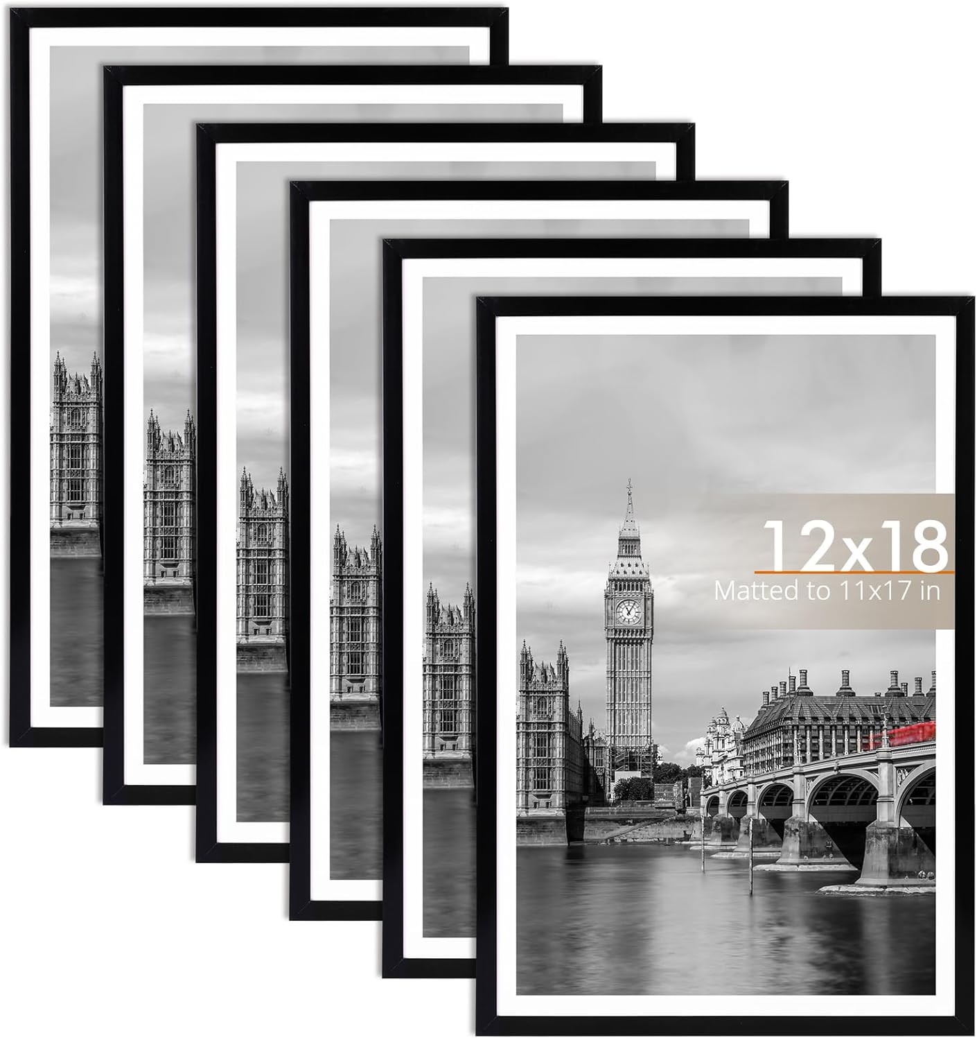 12x18 Picture Frame Set of 6 by Fixwal - Elegant Black Frames
