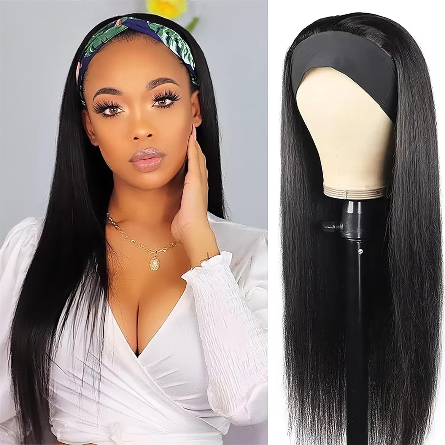 Headband Wig Human Hair Straight 18 inch for Black Women