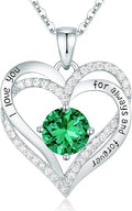 Forever Love Heart Pendant Necklace with Birthstone - Sterling Silver