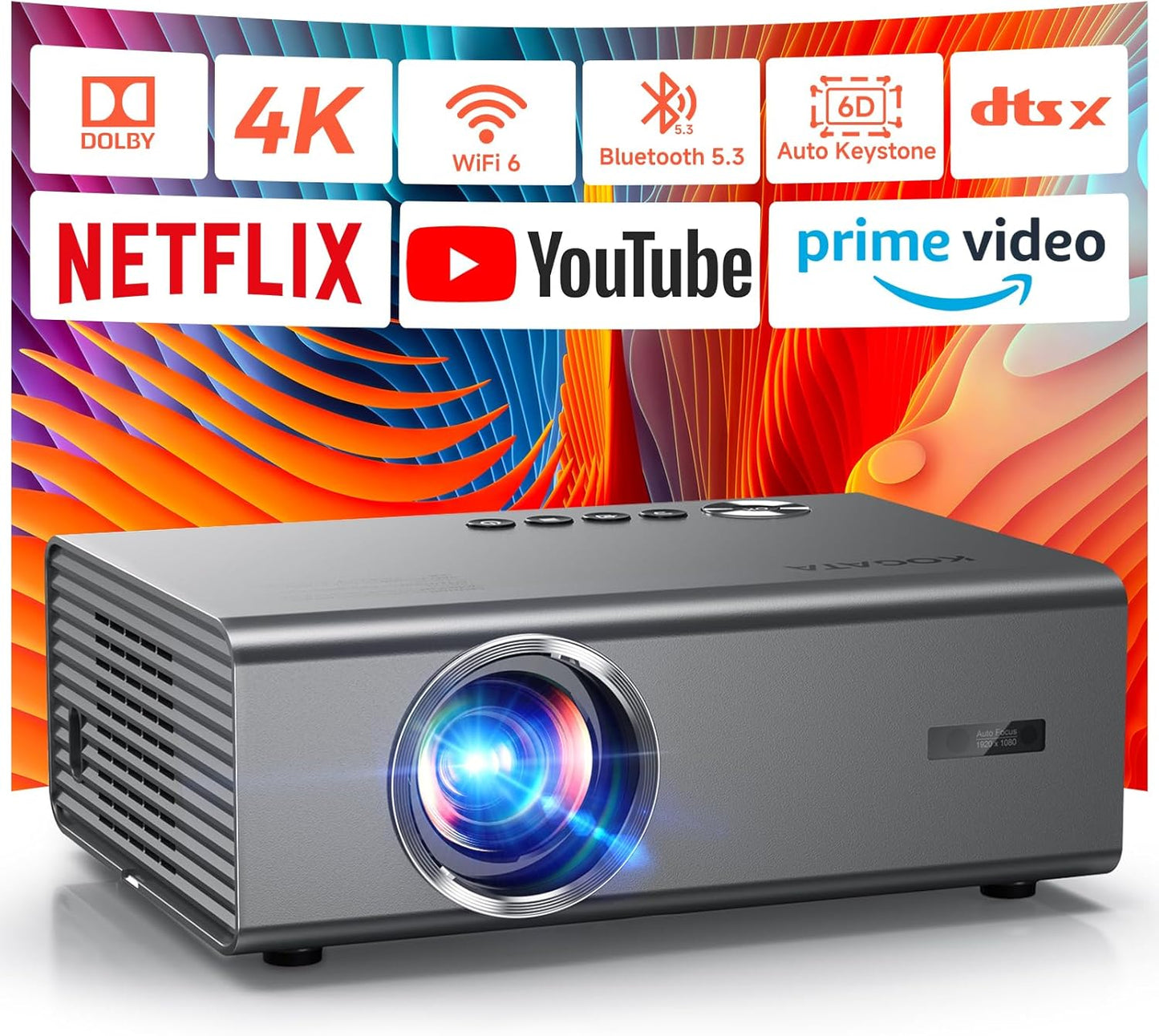 4K Smart Projector: Dolby Audio, Netflix, AI Focus