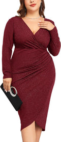 Plus Size Glitter Ruched Bodycon Midi Dress 0X-4X - Sparkle Wrap
