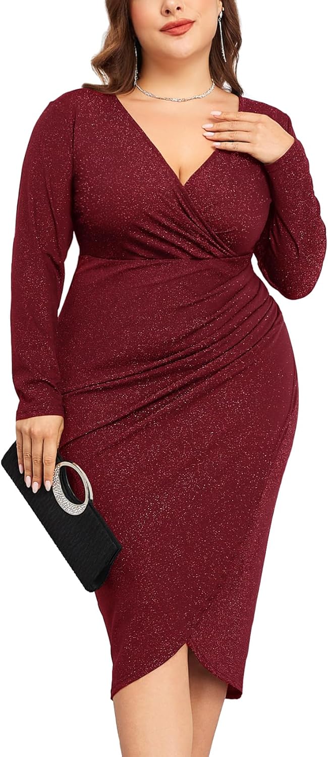 Plus Size Sparkly Glitter Ruched Bodycon Midi Dress for All