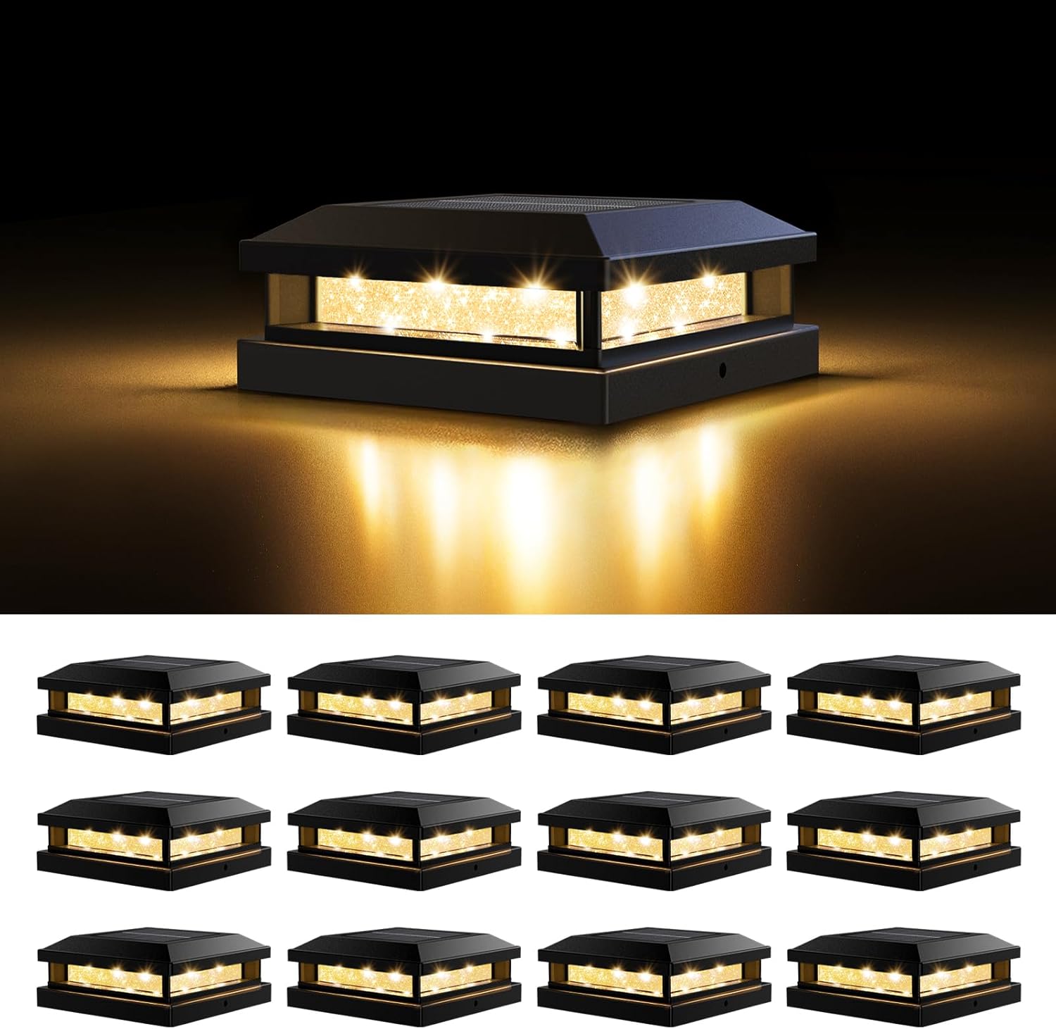 Solar Post Cap Lights Outdoor 12 Packs for Vinyl/Wooden Posts