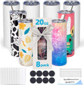 8 Pack 20oz Sublimation Tumbler Blanks Skinny Straight - Bulk