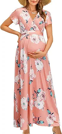 OUGES Maternity Maxi Dress for Baby Shower and Photoshoot