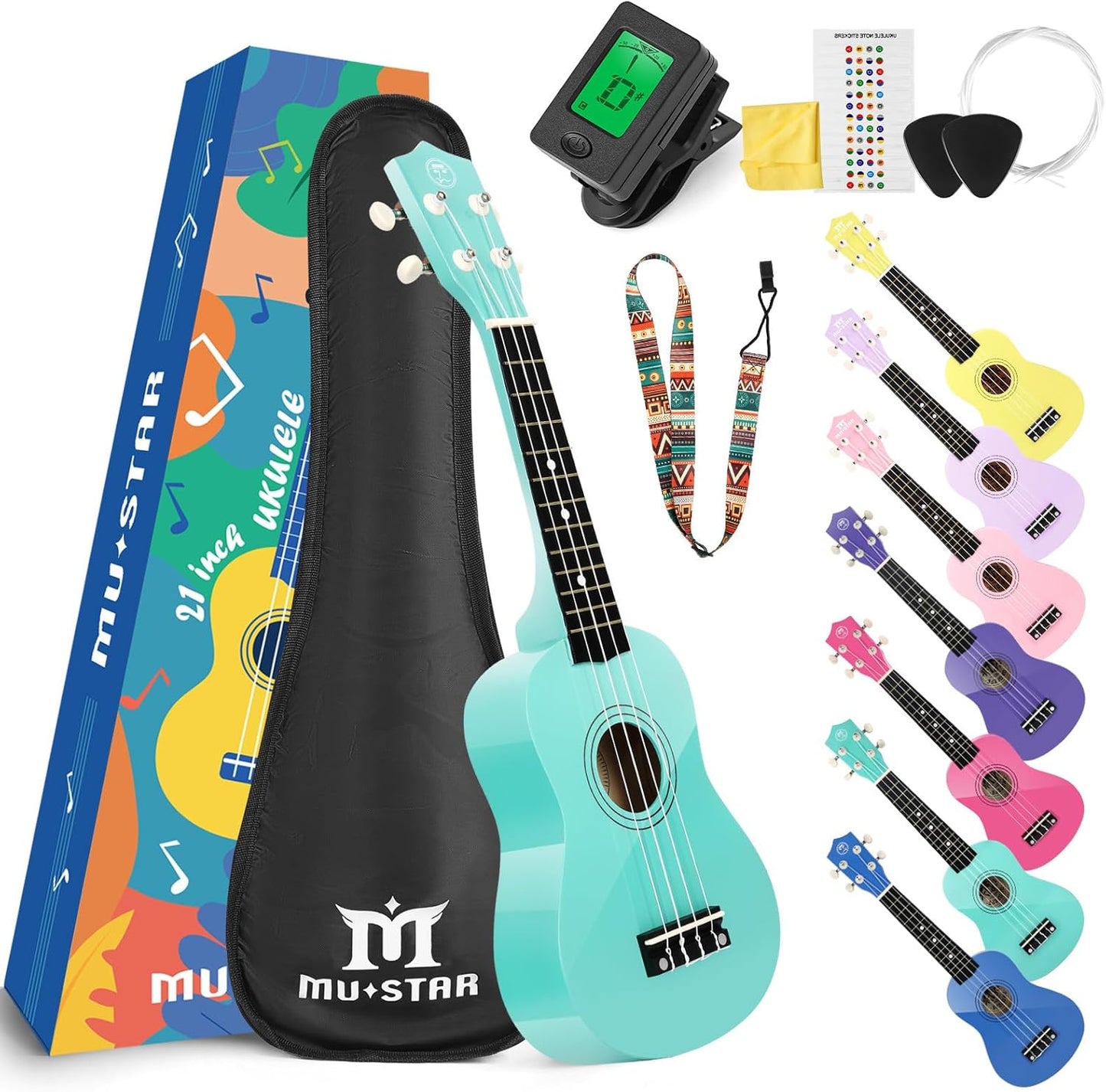 MUSTAR Soprano Ukulele for Beginners - 21 Inch All in One Kit