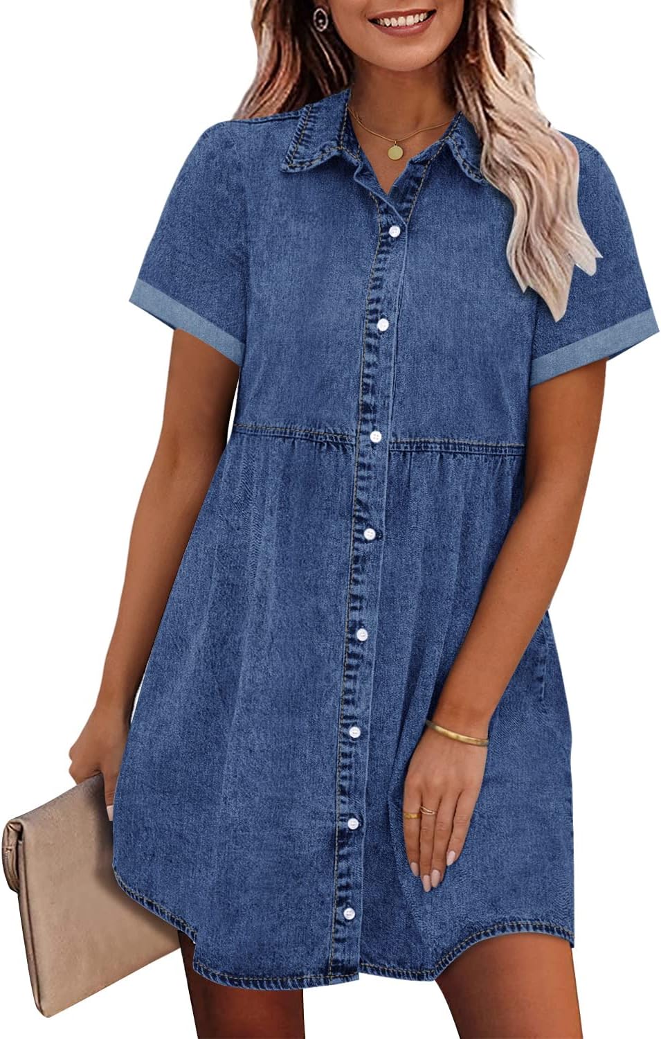 Stylish Denim Dress for Women with Babydoll Tiered Design