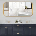 Gold Wall Mirror 48 x 24 in Rounded Corner Rectangle - Modern Vanity
