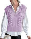 Sweater Vest for Women V Neck Ribbed Cable Knit - Soft Cotton Blend