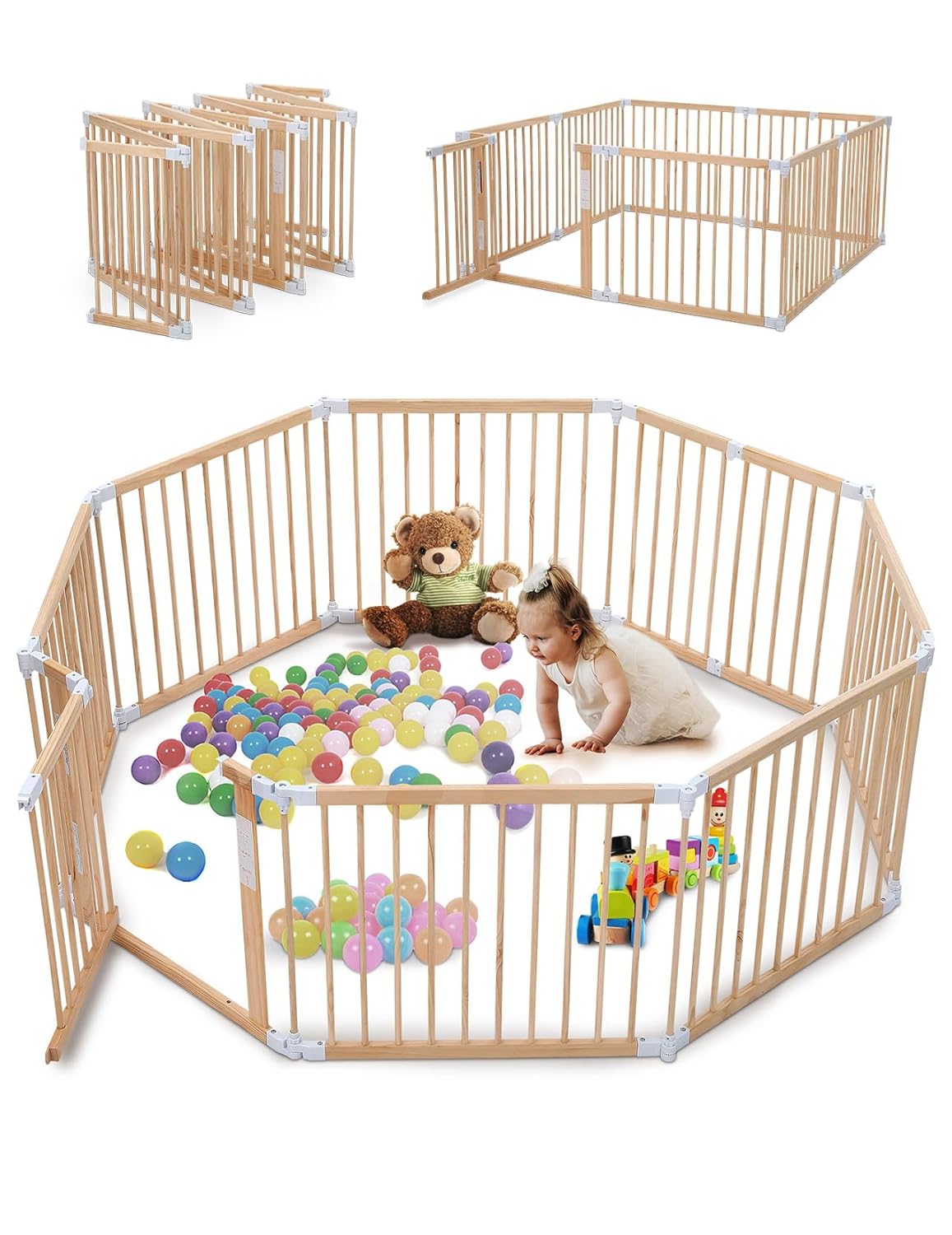 Foldable Wooden Playpen: Large & Adjustable for Babies