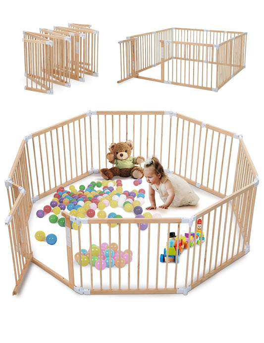Foldable Wooden Playpen: Large & Adjustable for Babies