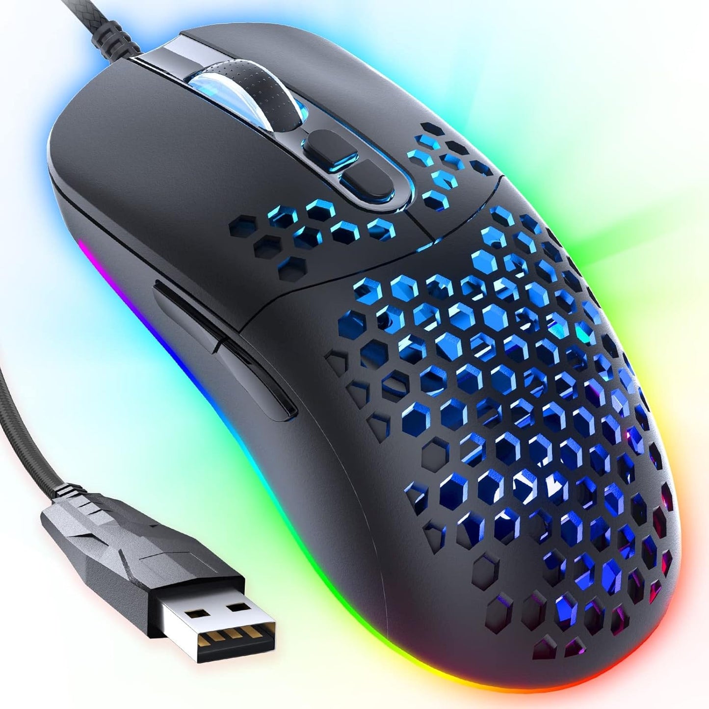 Ultralight Honeycomb Gaming Mouse - 7200 DPI, RGB, CYD