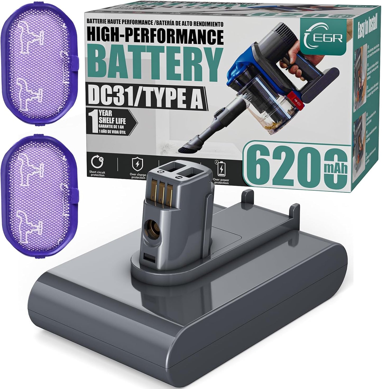 EGR Upgraded 6200mAh DC35 Battery Replacement for Dyson Vacuums
