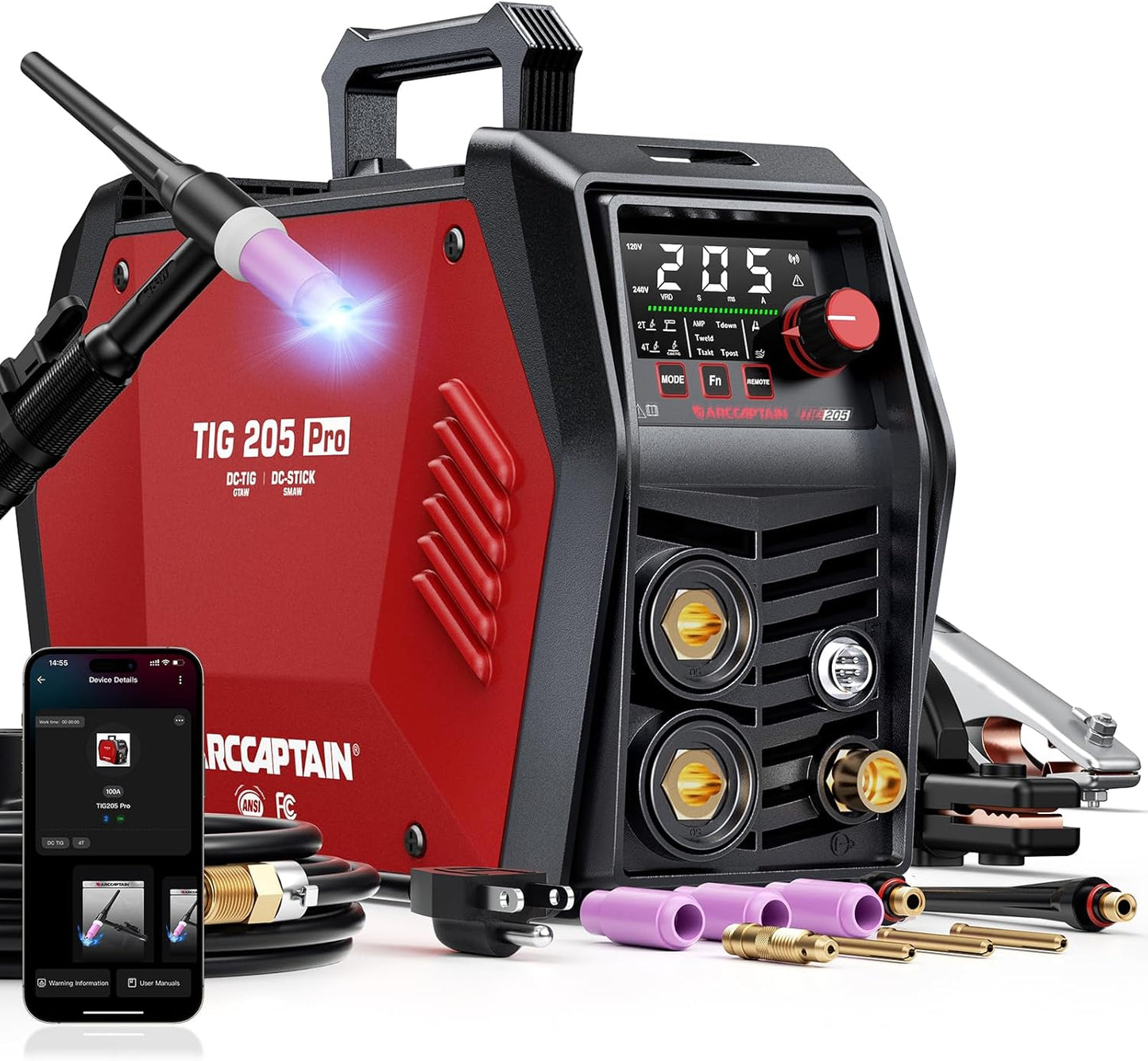 ARCCAPTAIN iControl TIG 205 Pro: 5 In 1 Cold Spot Stick Welder