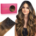 Clip In Hair Extensions 18 in 7pcs Ombre Dark Brown to Chestnut