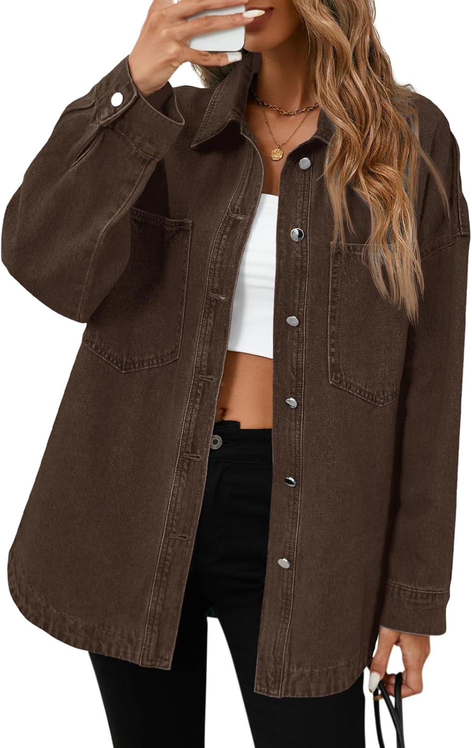 Oversized Denim Shirt Jacket for Women - Casual Jean Shackets