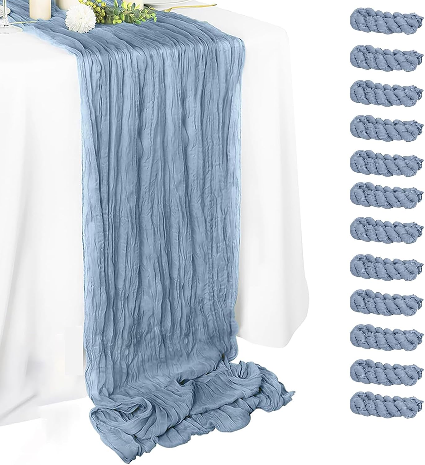 12 Pack Dusty Blue Cheesecloth Table Runners for Elegant Events