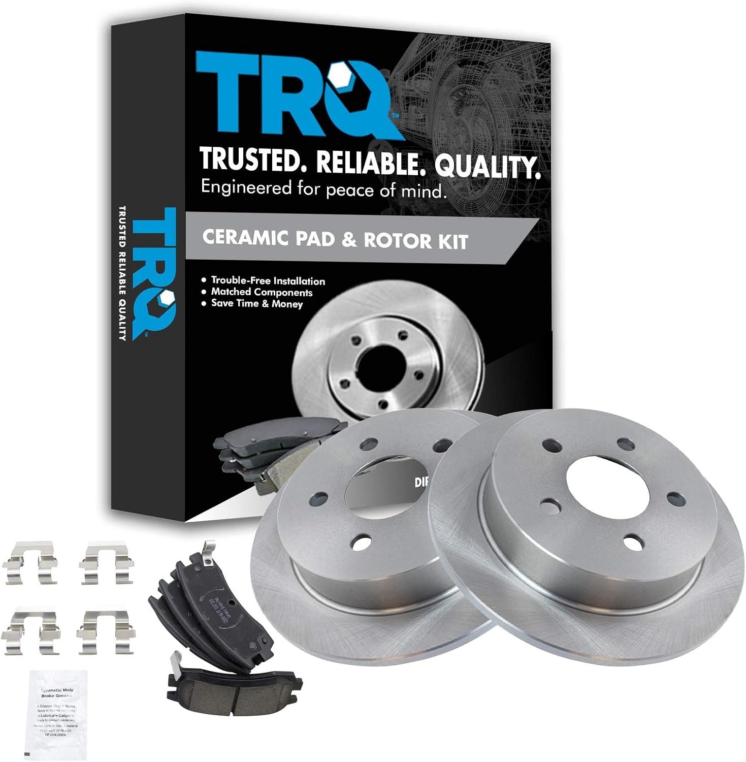 TRQ Rear Posi Ceramic Brake Pad & Rotor Kit for Buick Chevy