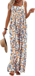 YESNO Women's Boho Floral Wide Leg Overalls - Airy Cotton Summer
