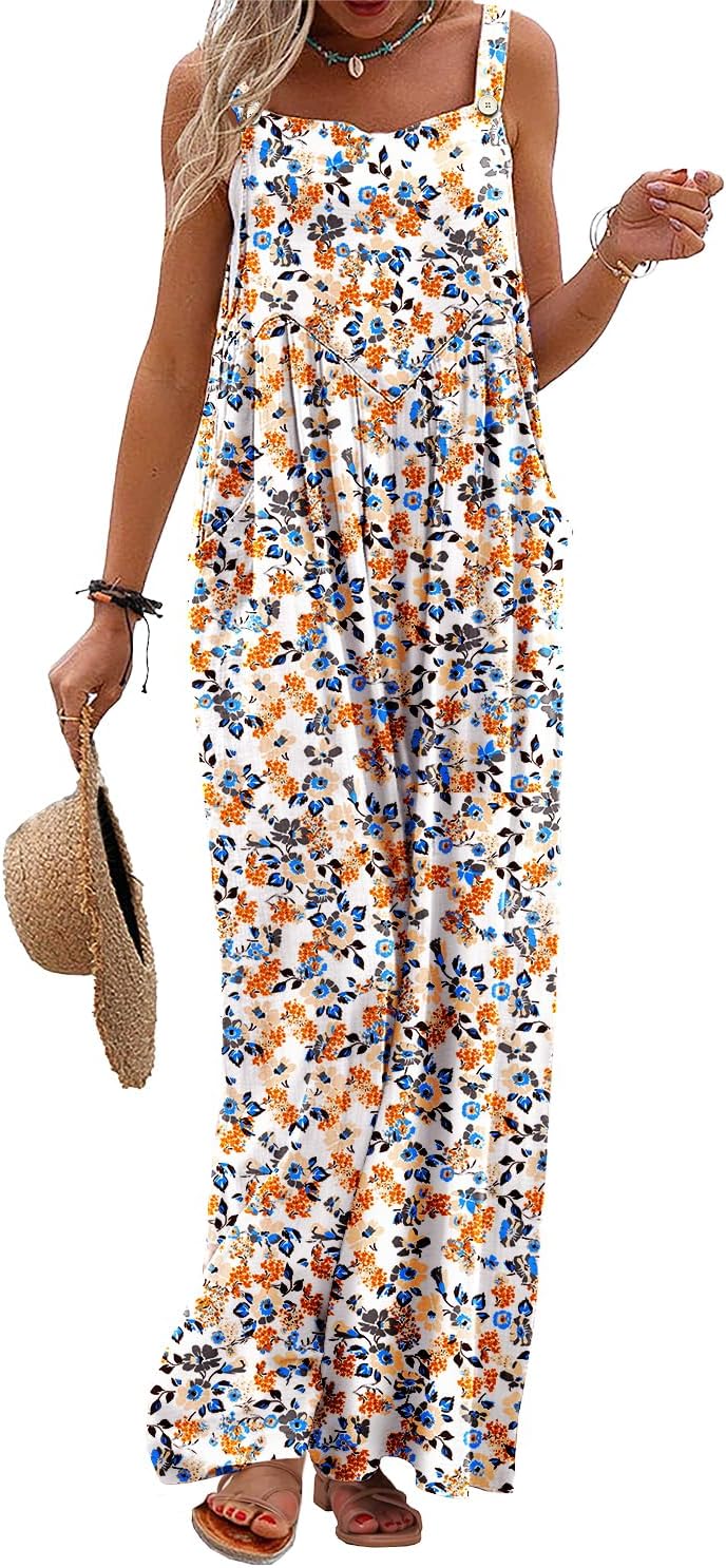YESNO Women's Summer Casual Overalls Boho Floral Jumpsuits