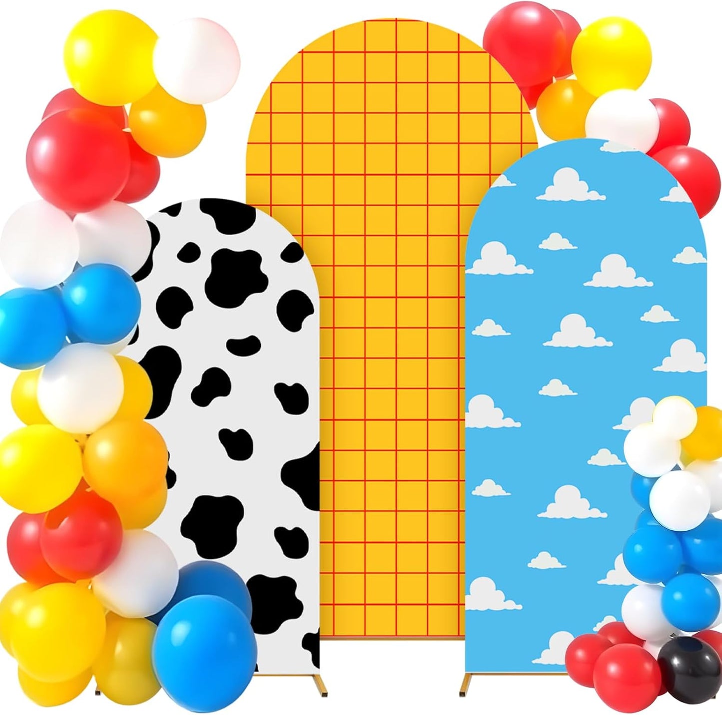 3 Pcs Cartoon Story Plaid Arch Backdrop Cover Set for Events