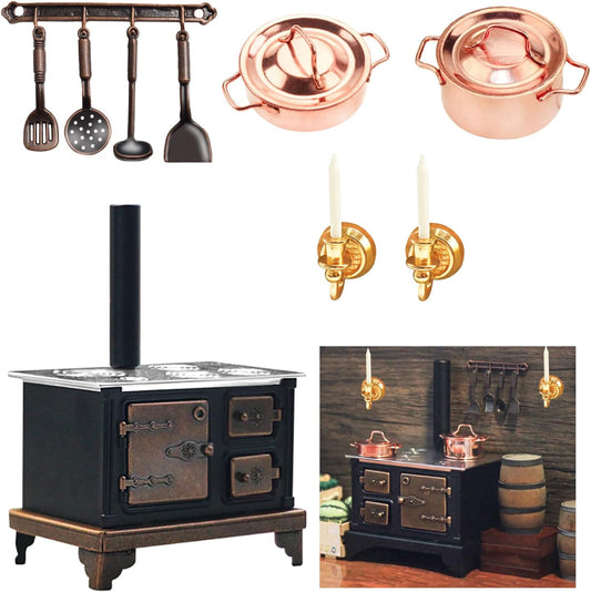 1/12 Miniature Furniture Cooking Stove Retro Metal Kitchen Set