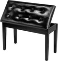 Double Piano Bench with Storage and Thick Cushion - Black