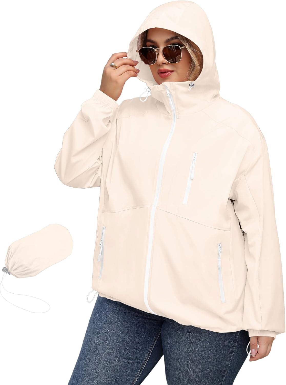 Avoogue Plus Size Womens Rain Jacket with Hood for All Seasons