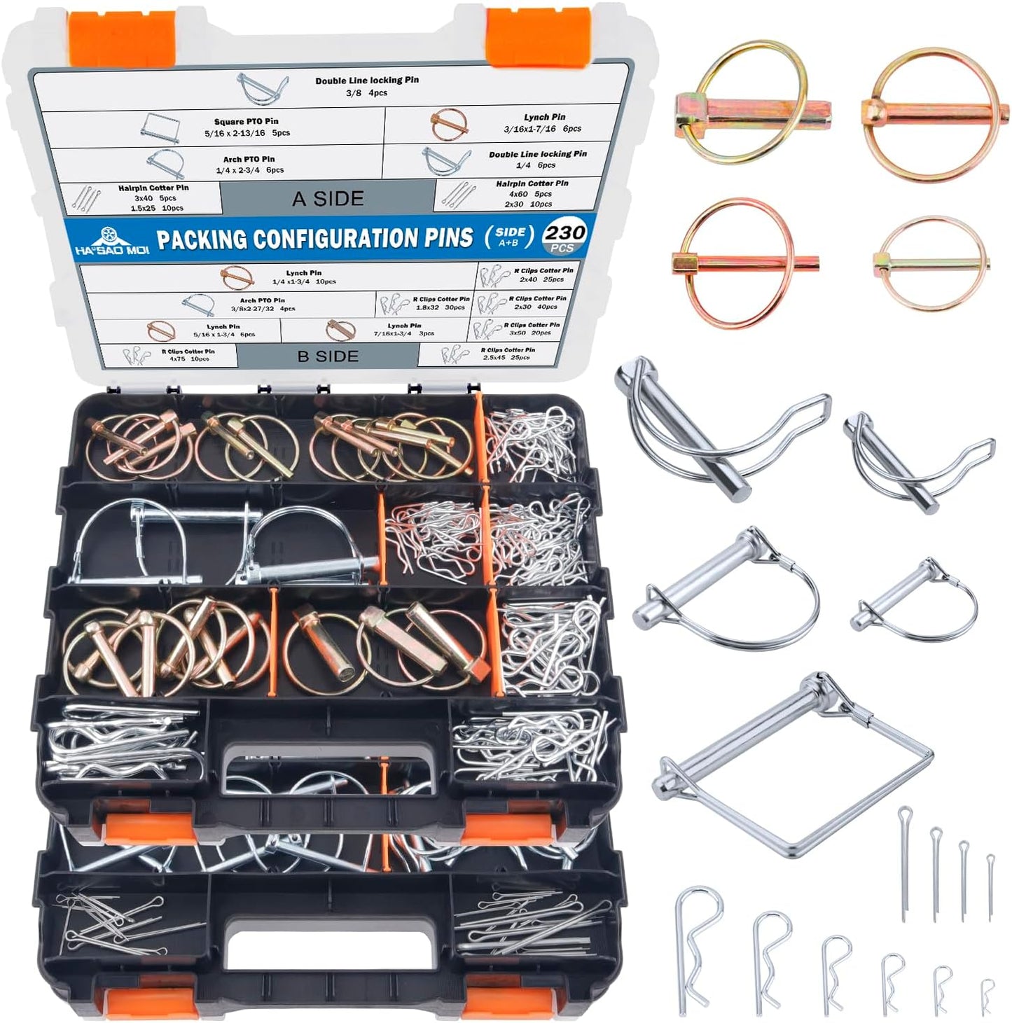 230Pcs Heavy Duty Pin Assortment Kit for Towing and Mowing