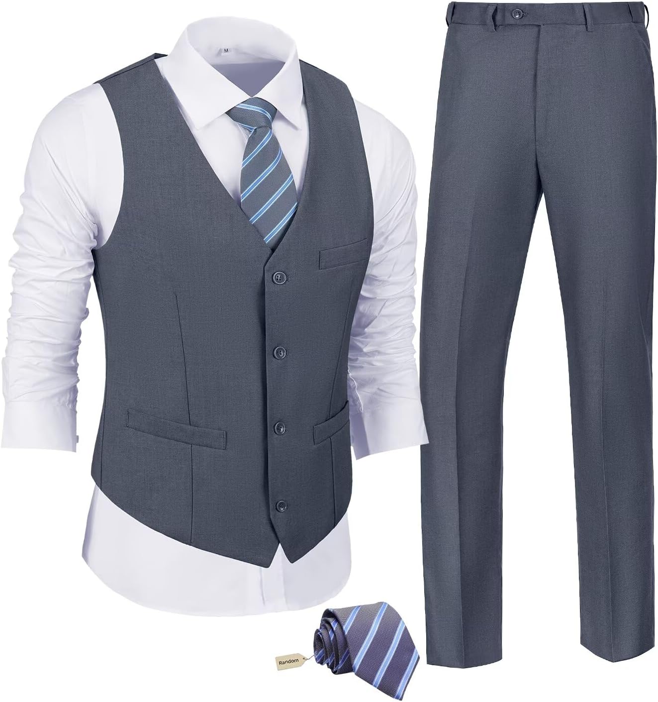 JPF Men's 3 Piece Slim Fit Suit Set with Tie for Any Occasion