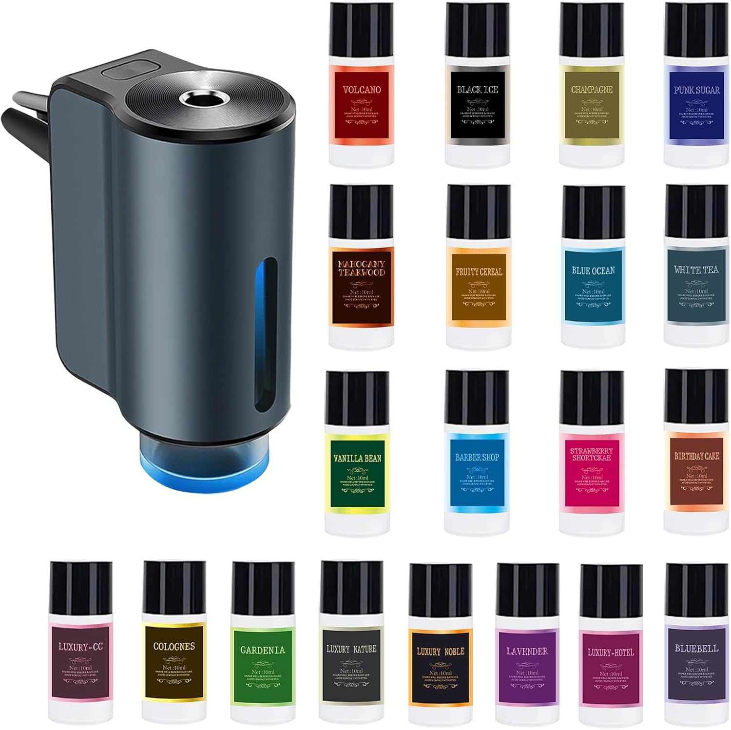 Shonoppy Smart Car Air Freshener Kit - Rechargeable with 20 Scents