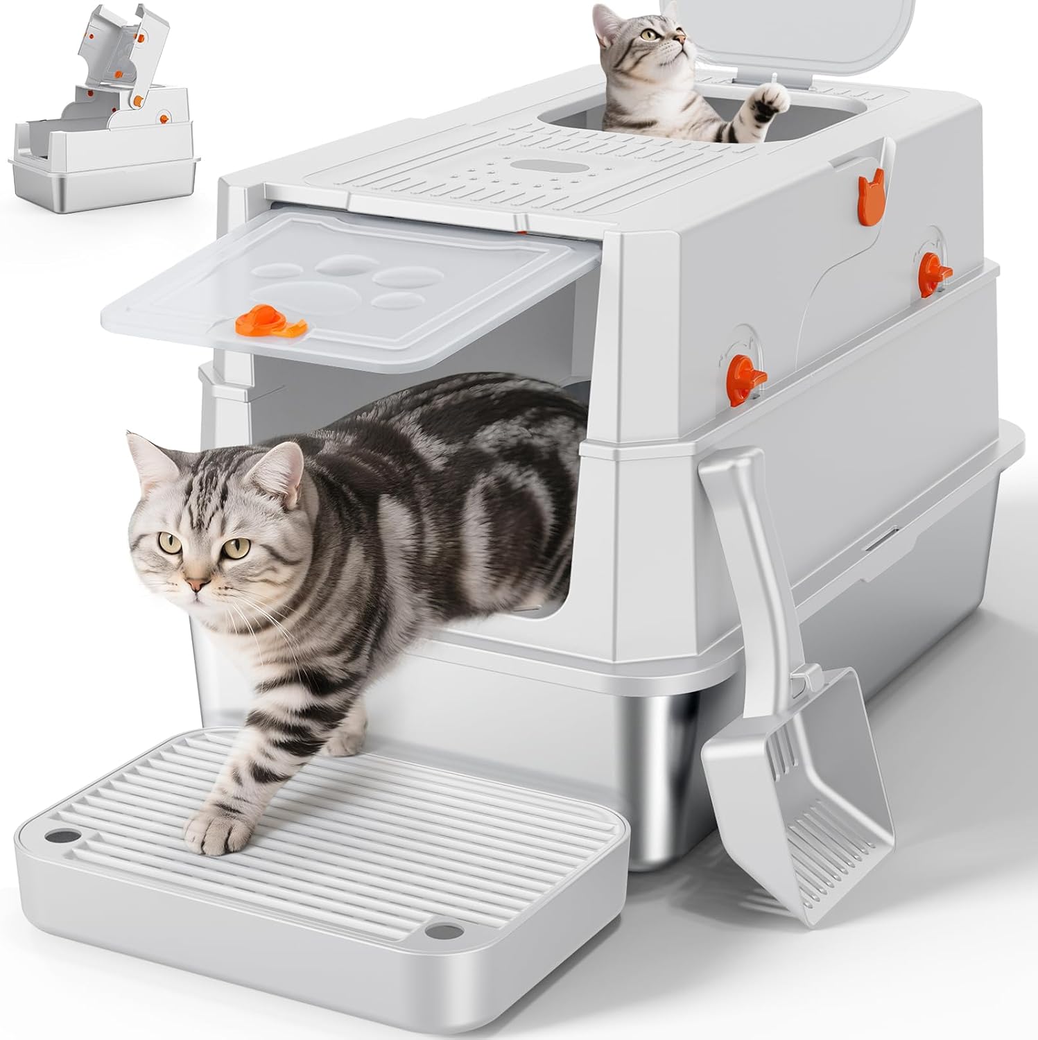 XL Stainless Steel Litter Box with Lid for Big Cats
