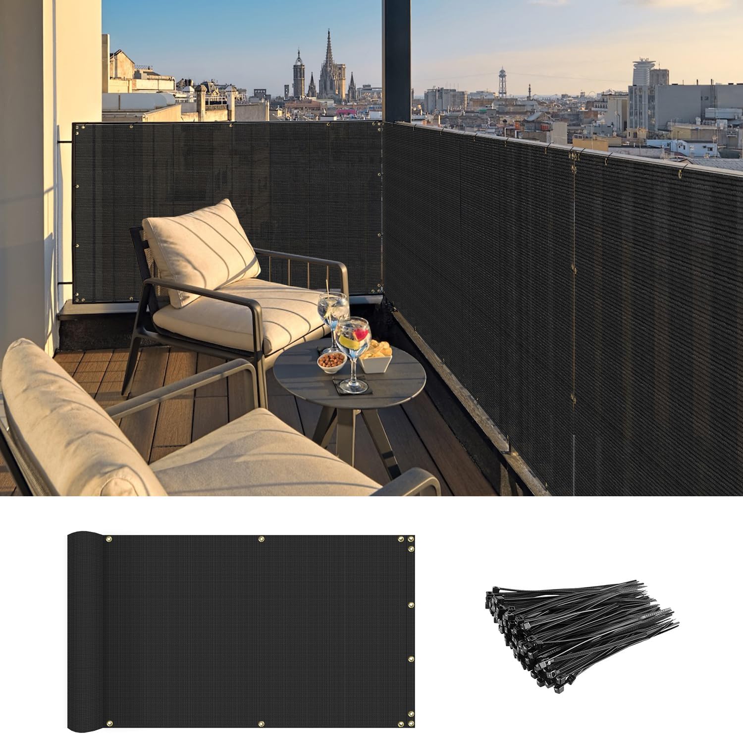 COARBOR 3'x10' Balcony Privacy Screen - 90% Blockage