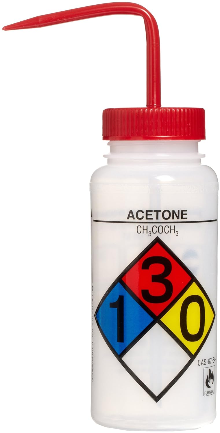 Safety-Labeled 4-Color Acetone Wash Bottles for Lab Use