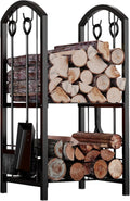 Firewood Log Rack with Tools Set - Compact 5-Piece Fireplace Storage