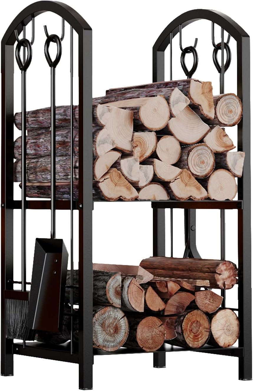 Firewood Log Rack with Tools Set for Indoor and Outdoor Use