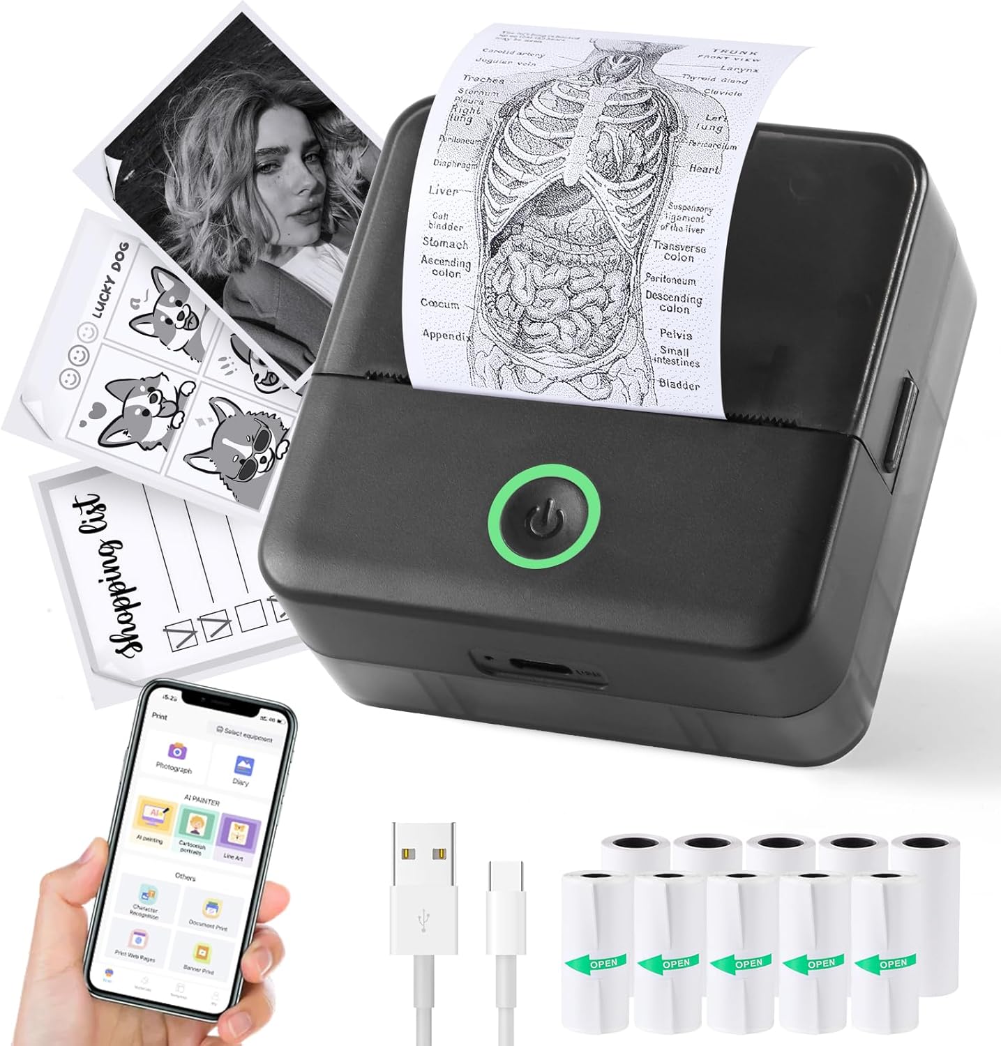 Inkless Sticker Maker with 10 Rolls Paper - Anywhere Printing