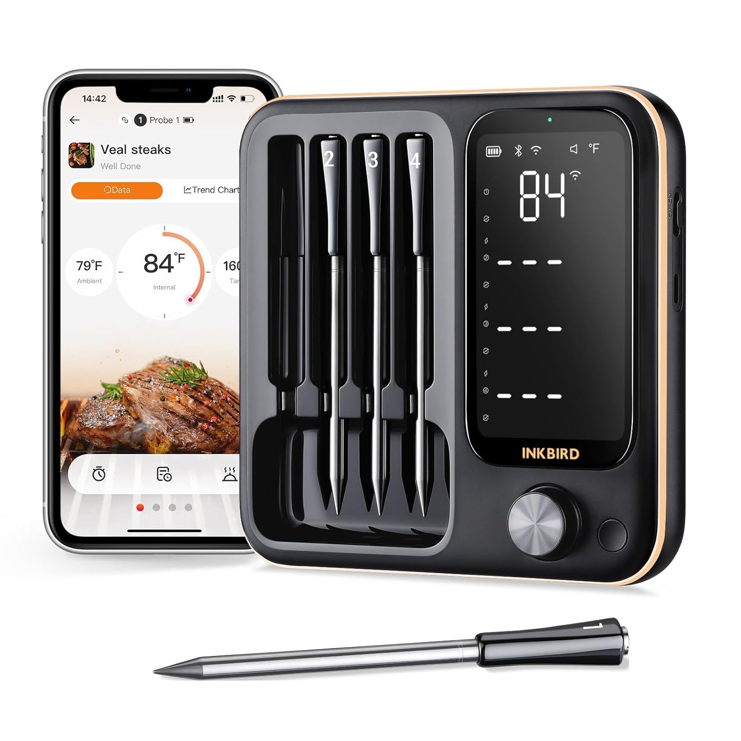 Wireless Meat Thermometer with 4 Probes for Perfect Cooking