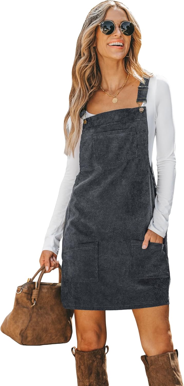 CUPSHE Women Corduroy Mini Overall Dress with Pockets
