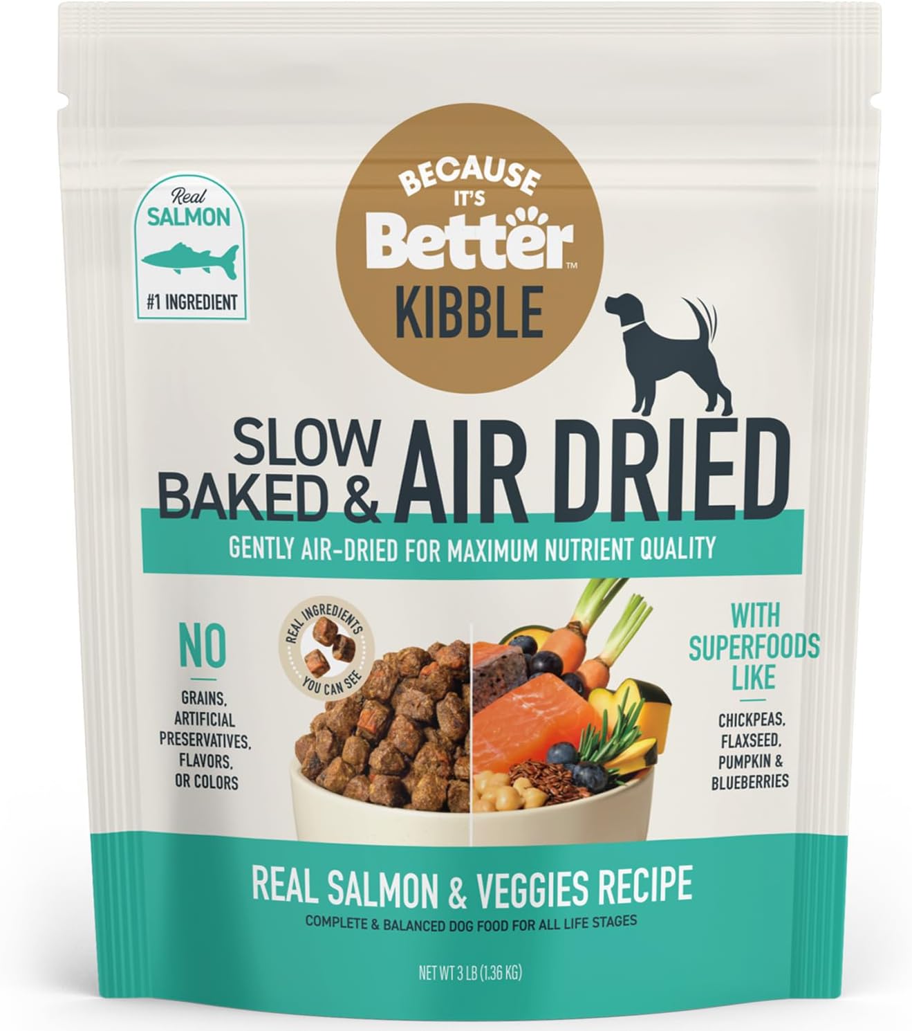Slow Baked and Air Dried Dog Food with Real Salmon and Veggies