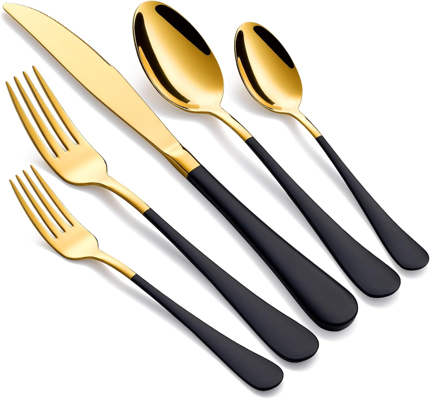 20-Piece Gold Silverware Set with Black Handle for Elegant Dining