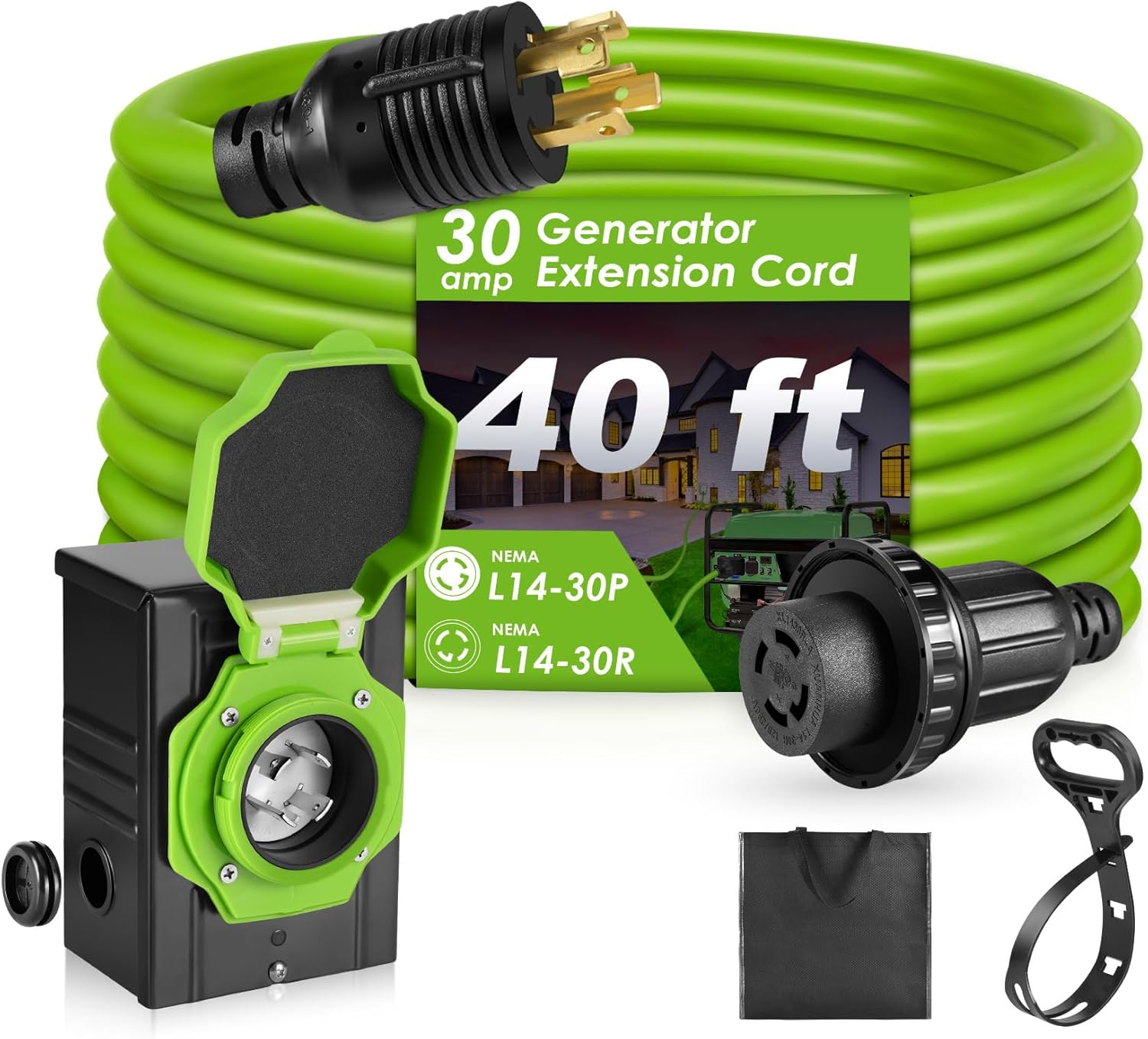 30 Amp Generator Cord - 40 FT Waterproof Extension Cable