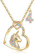 Unicorn Necklace Birthday Gift for Girls - 14K Gold Plated CZ Heart