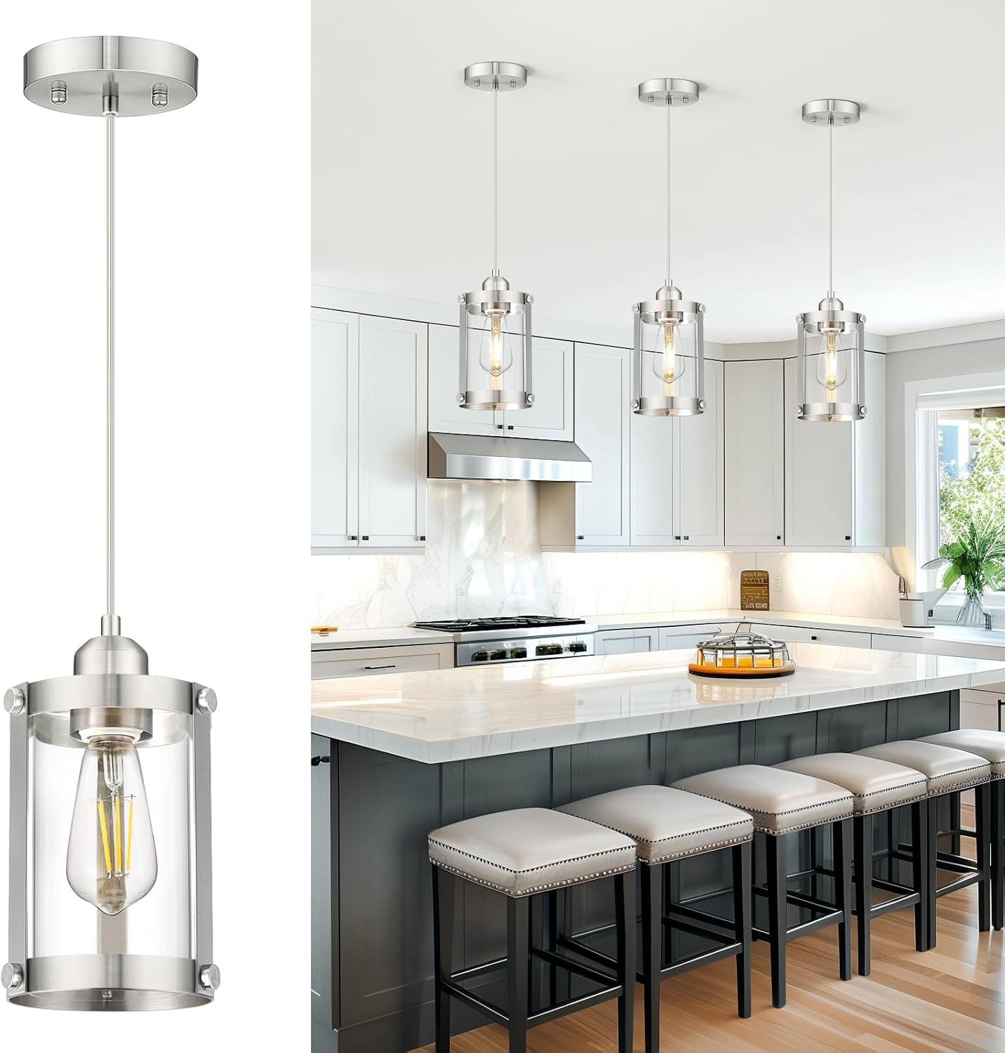 Brushed Nickel Pendant Lights for Kitchen Island by Osimir