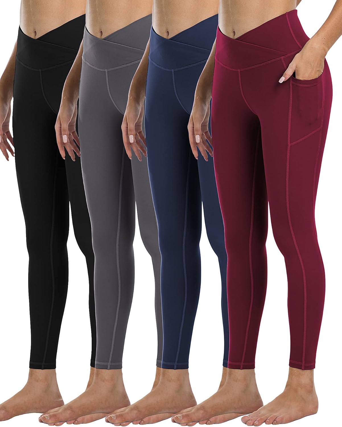 4 Pack Leggings with Pockets for Women - High Waist Tummy Control