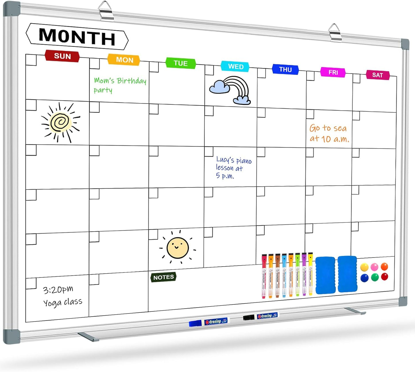 Magnetic White Board Calendar Dry Erase for Wall 48in x 36in